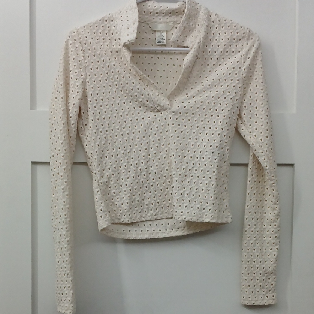 H&M Cream Patterned Long Sleeve Blouse